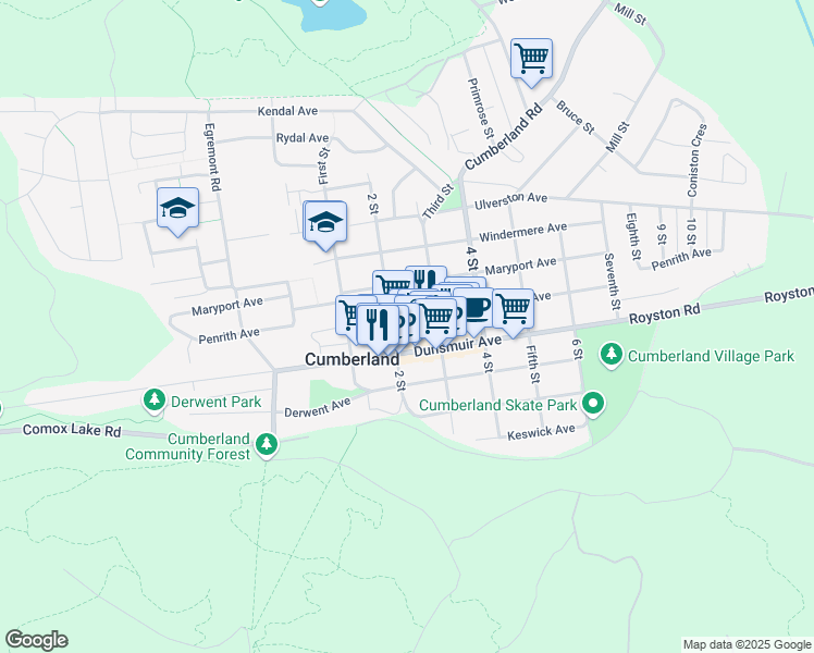 map of restaurants, bars, coffee shops, grocery stores, and more near 2719 Penrith Avenue in Cumberland