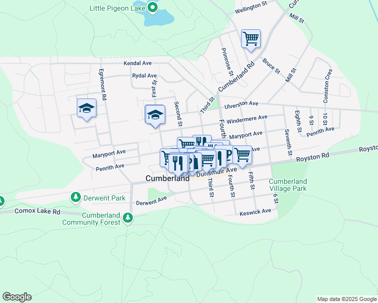 map of restaurants, bars, coffee shops, grocery stores, and more near 3284 2 Street in Cumberland