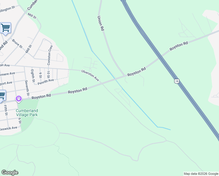 map of restaurants, bars, coffee shops, grocery stores, and more near 3019 Royston Road in Cumberland