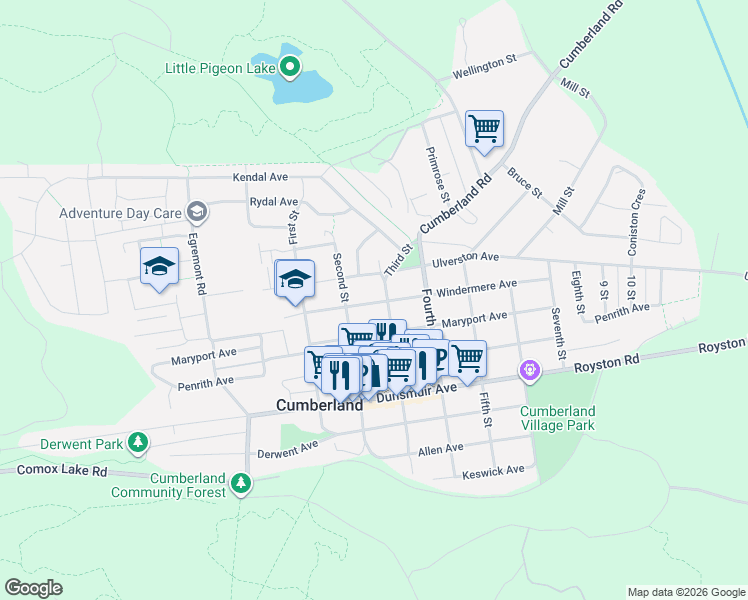 map of restaurants, bars, coffee shops, grocery stores, and more near 2728 Windermere Avenue in Cumberland