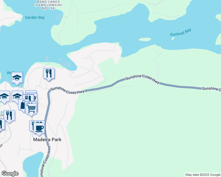 map of restaurants, bars, coffee shops, grocery stores, and more near Cecil Hill Road in Sunshine Coast Regional District