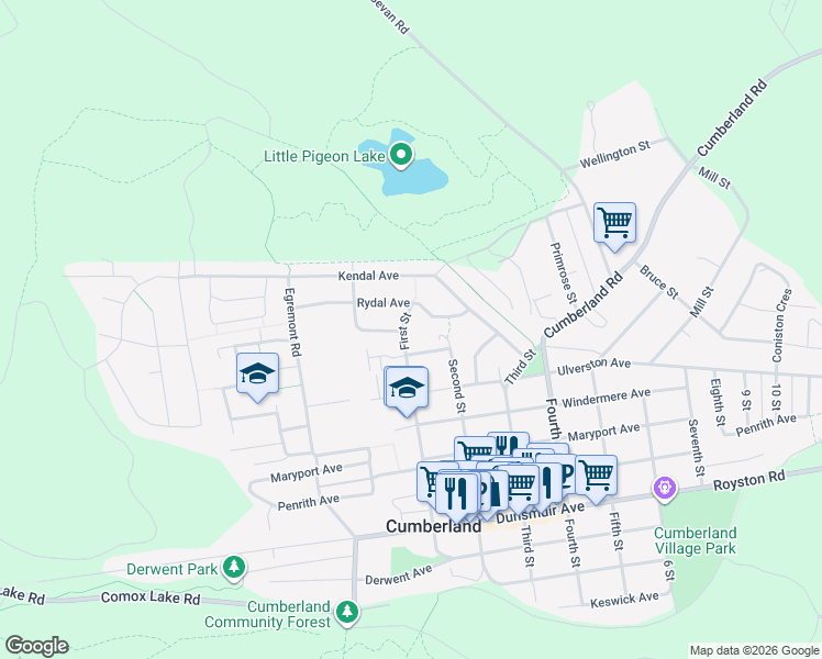 map of restaurants, bars, coffee shops, grocery stores, and more near 26 Rydal Avenue in Cumberland