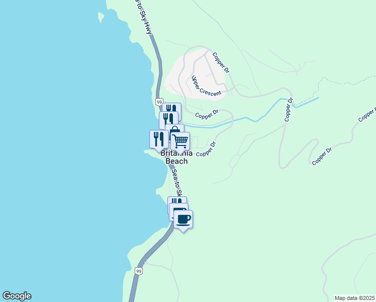 map of restaurants, bars, coffee shops, grocery stores, and more near 22 Copper Drive in Britannia Beach