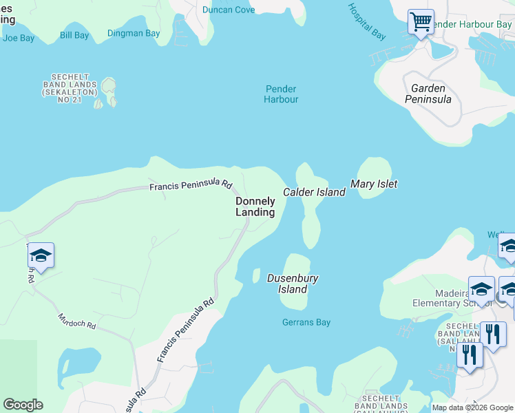 map of restaurants, bars, coffee shops, grocery stores, and more near 4257 Francis Peninsula Road in Madeira Park