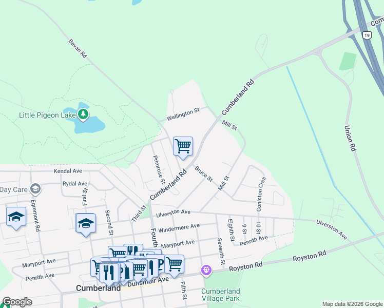 map of restaurants, bars, coffee shops, grocery stores, and more near 4680 Cumberland Road in Cumberland