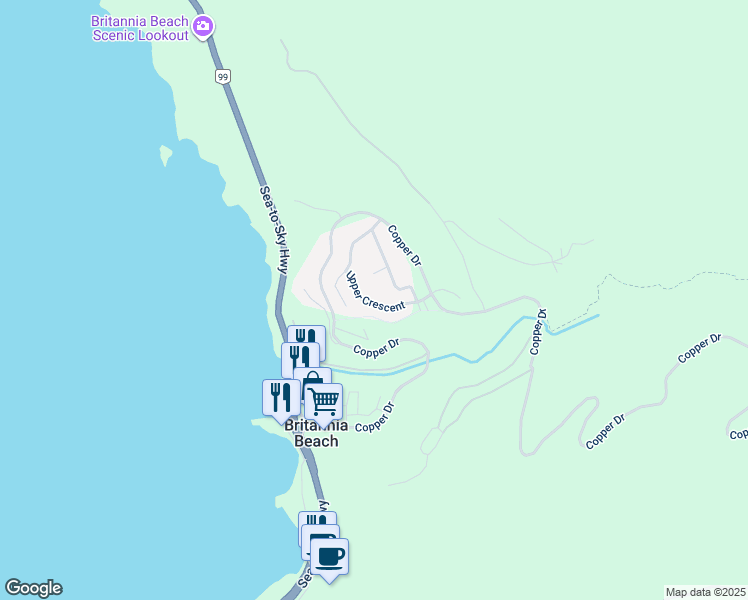 map of restaurants, bars, coffee shops, grocery stores, and more near 841 Upper Crescent in Britannia Beach