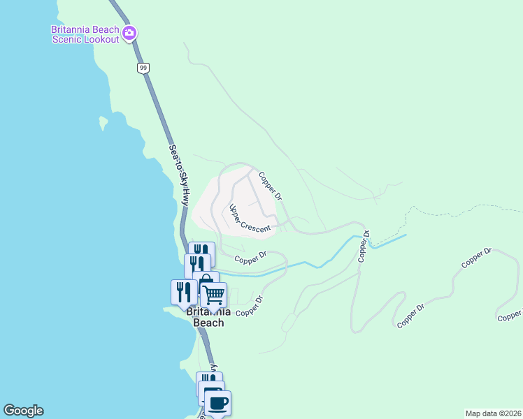 map of restaurants, bars, coffee shops, grocery stores, and more near 828 Britannia Way in Britannia Beach