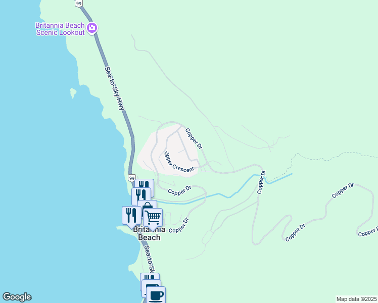 map of restaurants, bars, coffee shops, grocery stores, and more near 757 Britannia Way in Britannia Beach