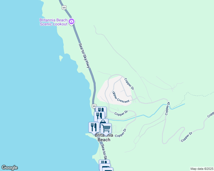 map of restaurants, bars, coffee shops, grocery stores, and more near 679 Copper Drive in Britannia Beach
