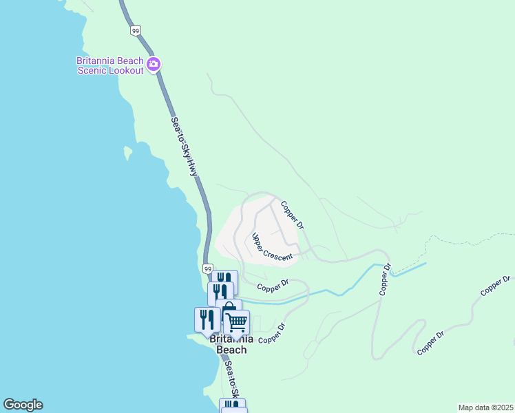 map of restaurants, bars, coffee shops, grocery stores, and more near 746 Upper Crescent in Britannia Beach