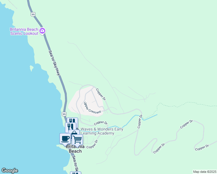 map of restaurants, bars, coffee shops, grocery stores, and more near 1001 Goat Ridge Drive in Britannia Beach