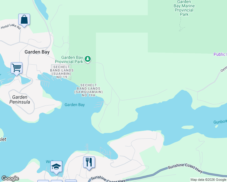 map of restaurants, bars, coffee shops, grocery stores, and more near 5206 Claydon Road in Garden Bay