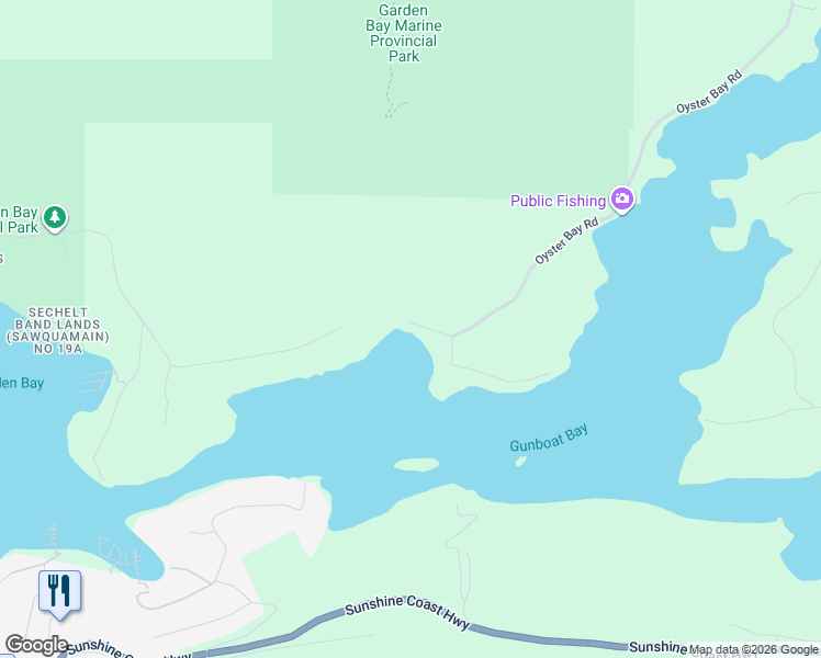 map of restaurants, bars, coffee shops, grocery stores, and more near 5338 Daniel Road in Garden Bay