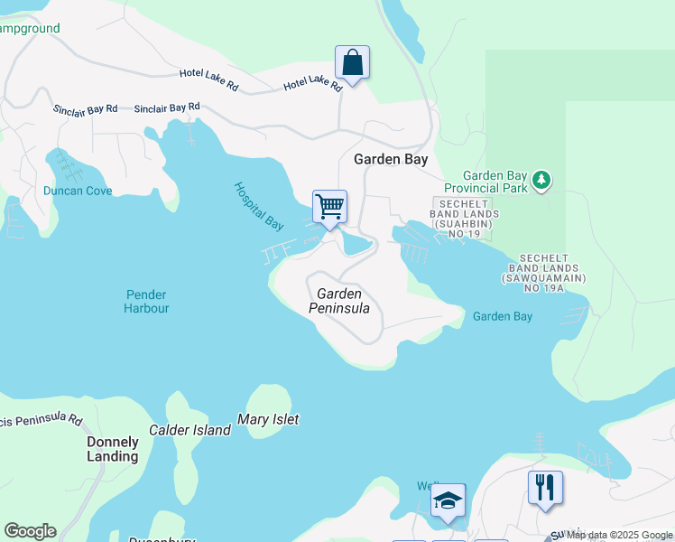map of restaurants, bars, coffee shops, grocery stores, and more near 5085 Panorama Drive in Garden Bay