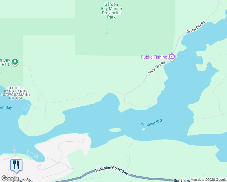 map of restaurants, bars, coffee shops, grocery stores, and more near 5338 Daniel Road in Garden Bay
