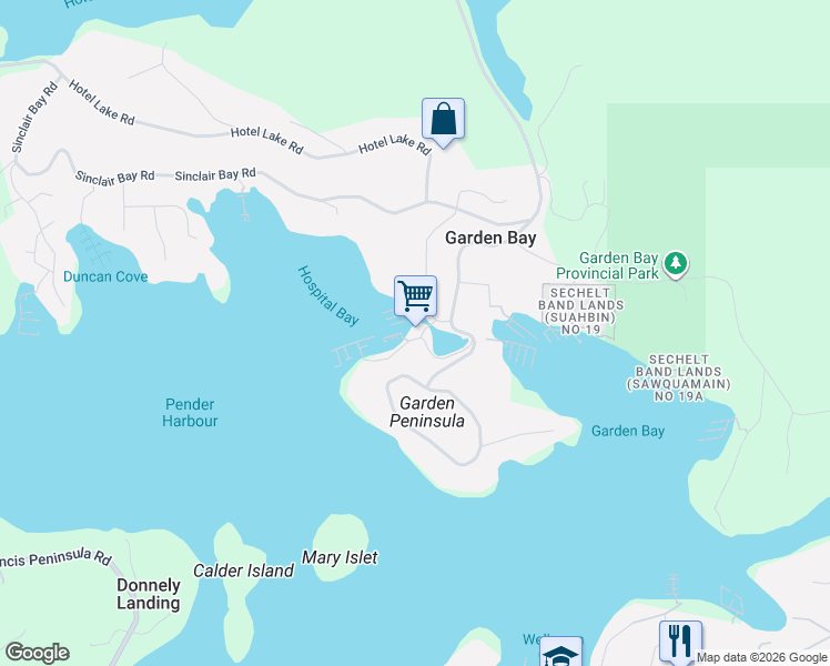 map of restaurants, bars, coffee shops, grocery stores, and more near 4907 Pool Road in Garden Bay