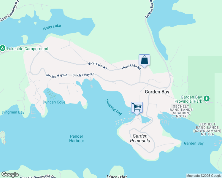 map of restaurants, bars, coffee shops, grocery stores, and more near 4836 Sinclair Bay Road in Garden Bay