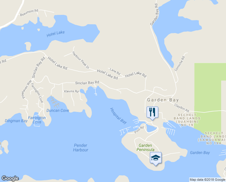 map of restaurants, bars, coffee shops, grocery stores, and more near 4830 Sinclair Bay Road in Garden Bay