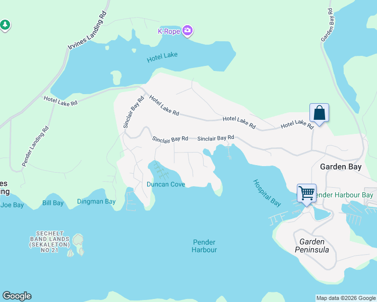 map of restaurants, bars, coffee shops, grocery stores, and more near 4732 Klevins Road in Garden Bay