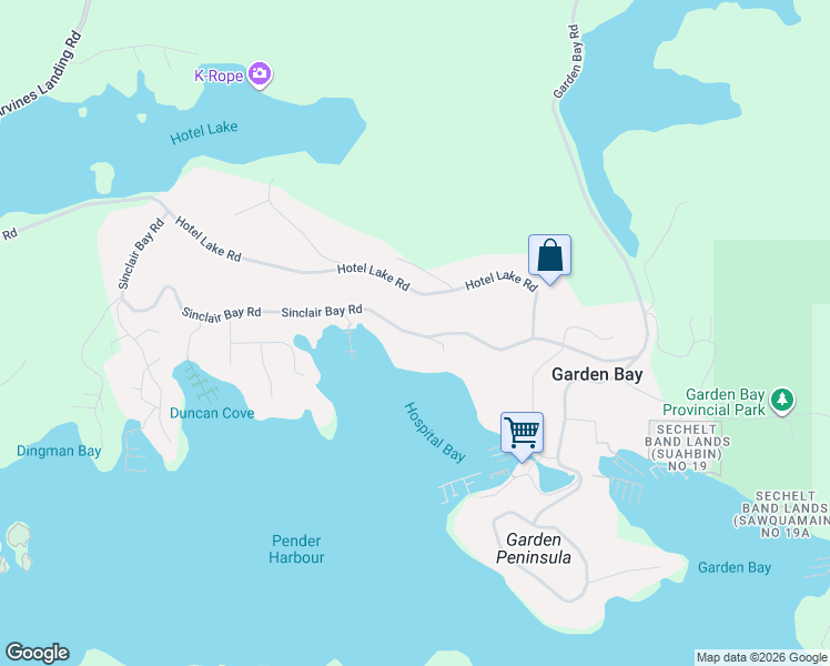 map of restaurants, bars, coffee shops, grocery stores, and more near 4830 Sinclair Bay Road in Garden Bay