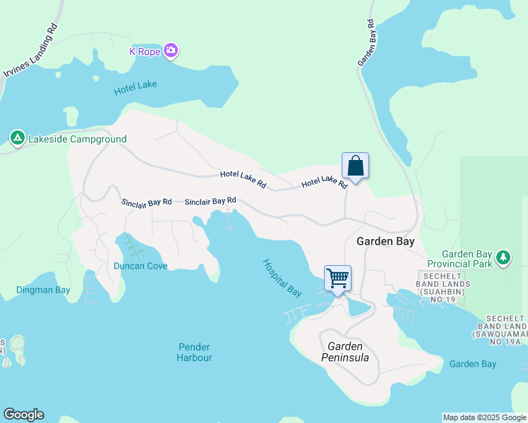 map of restaurants, bars, coffee shops, grocery stores, and more near 4825 Sinclair Bay Road in Garden Bay