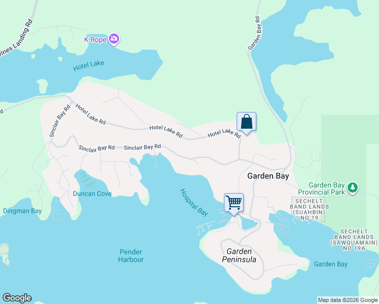 map of restaurants, bars, coffee shops, grocery stores, and more near 4830 Sinclair Bay Road in Garden Bay