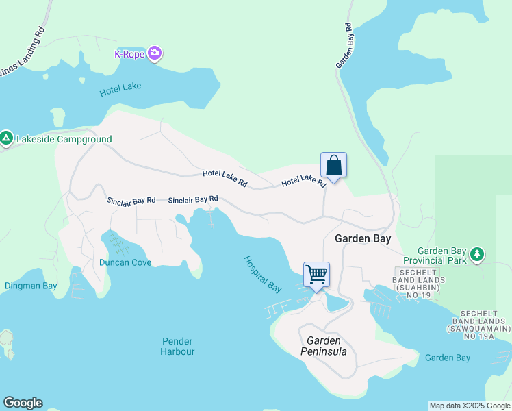 map of restaurants, bars, coffee shops, grocery stores, and more near 4837 Sinclair Bay Road in Garden Bay