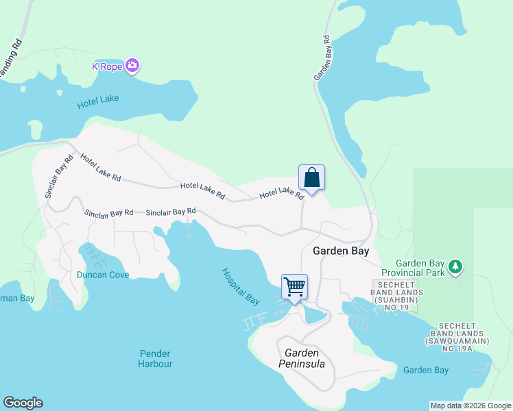 map of restaurants, bars, coffee shops, grocery stores, and more near 4862 Hotel Lake Road in Garden Bay