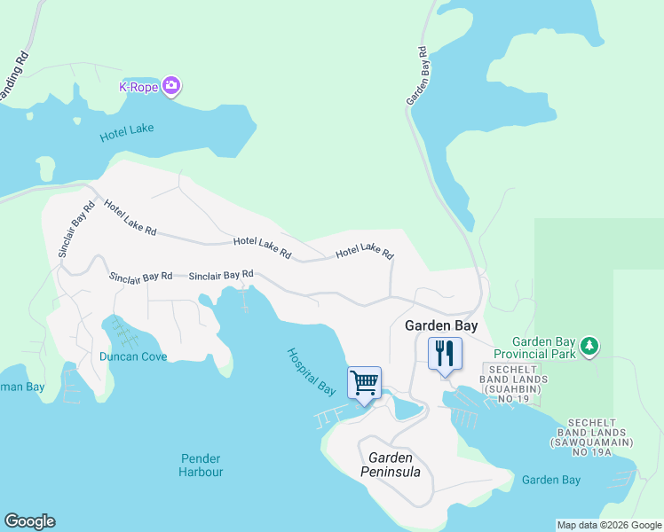 map of restaurants, bars, coffee shops, grocery stores, and more near 4862 Hotel Lake Road in Garden Bay