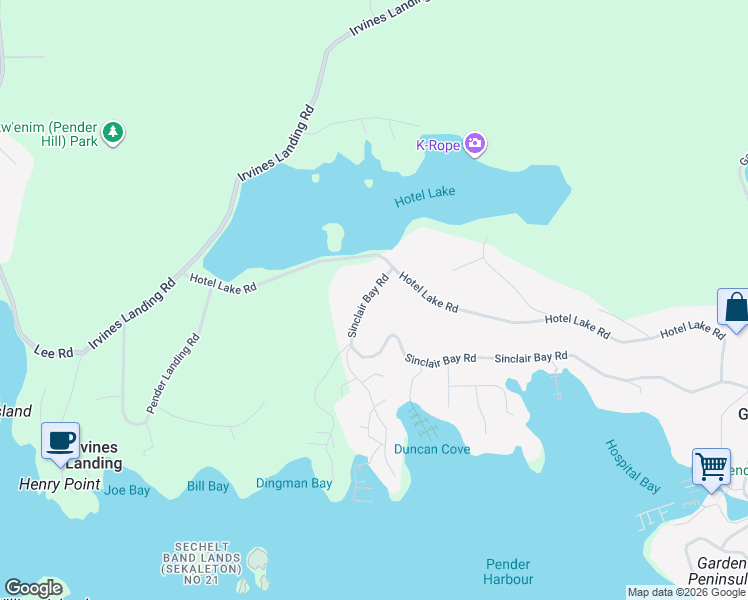 map of restaurants, bars, coffee shops, grocery stores, and more near 4561 Sinclair Bay Road in Garden Bay