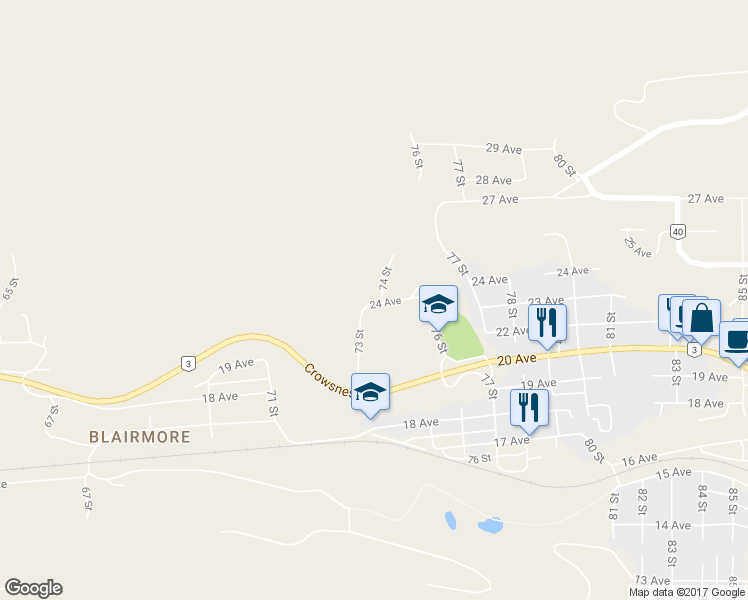 map of restaurants, bars, coffee shops, grocery stores, and more near 7309 24 Avenue in Crowsnest Pass