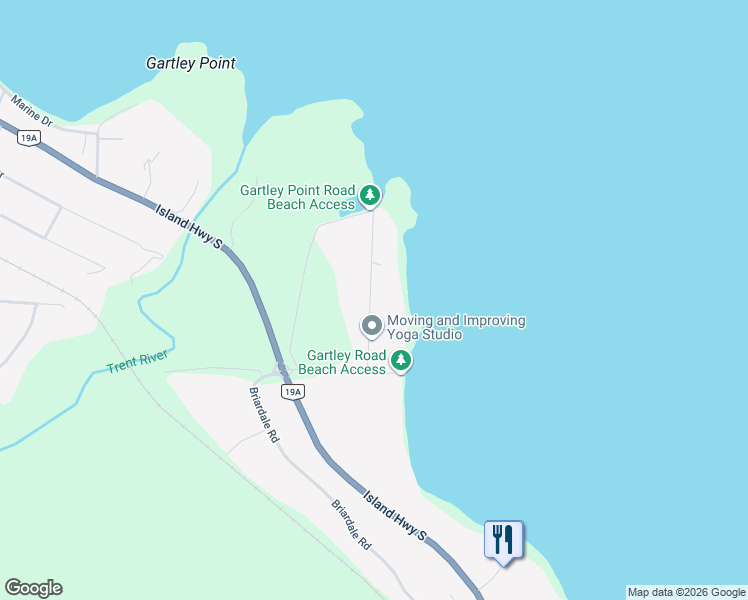 map of restaurants, bars, coffee shops, grocery stores, and more near 4134 Gartley Point Road in Courtenay