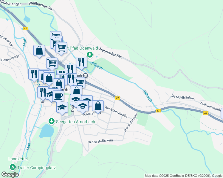 map of restaurants, bars, coffee shops, grocery stores, and more near 3 Dr.F.A.Freundt-Straße in Amorbach