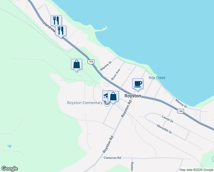 map of restaurants, bars, coffee shops, grocery stores, and more near 3824 Ross Avenue in Royston