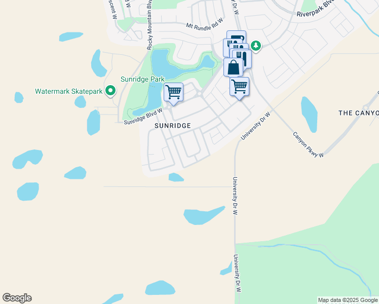 map of restaurants, bars, coffee shops, grocery stores, and more near 206 Mount Sundance Crescent West in Lethbridge