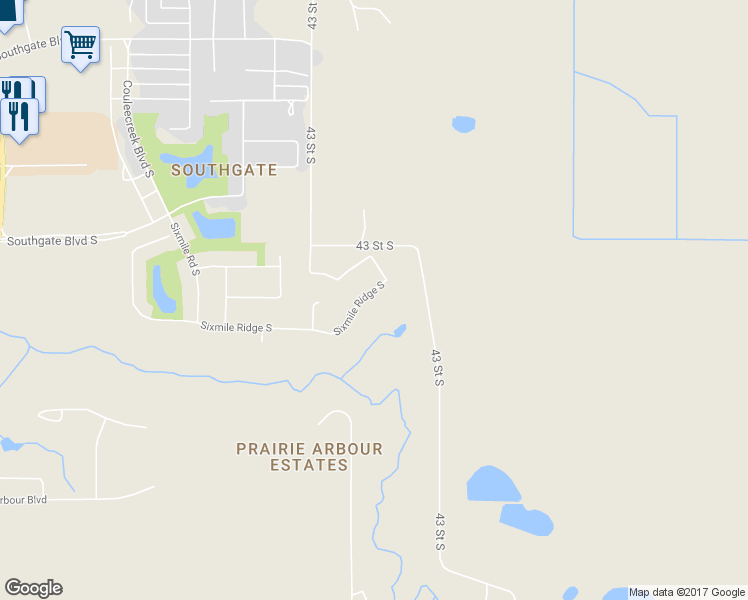 map of restaurants, bars, coffee shops, grocery stores, and more near 298 Sixmile Ridge South in Lethbridge