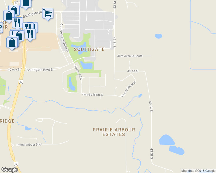 map of restaurants, bars, coffee shops, grocery stores, and more near 232 Sixmile Common South in Lethbridge