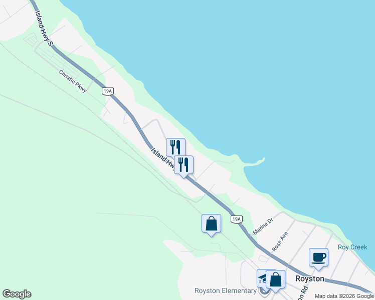 map of restaurants, bars, coffee shops, grocery stores, and more near 4032 Haas Road in Courtenay