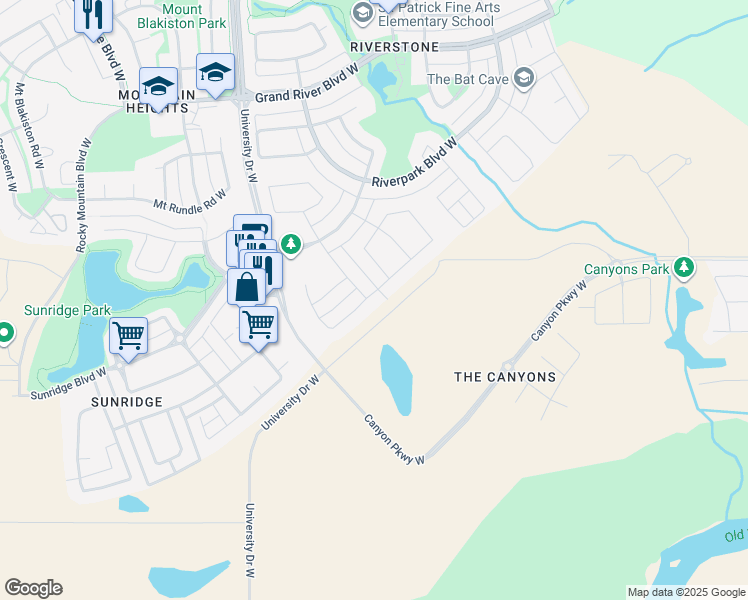 map of restaurants, bars, coffee shops, grocery stores, and more near 305 Rivergrove Chase West in Lethbridge