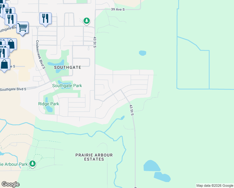 map of restaurants, bars, coffee shops, grocery stores, and more near in Lethbridge