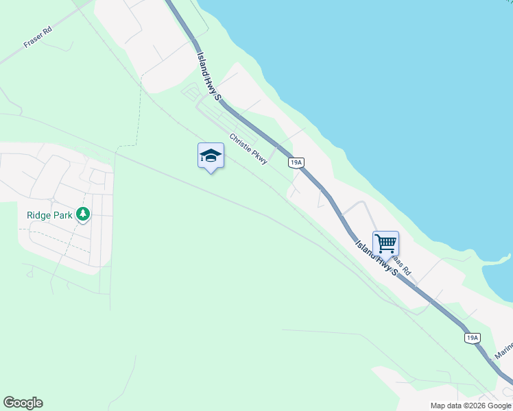map of restaurants, bars, coffee shops, grocery stores, and more near Comox Logging Road in Courtenay