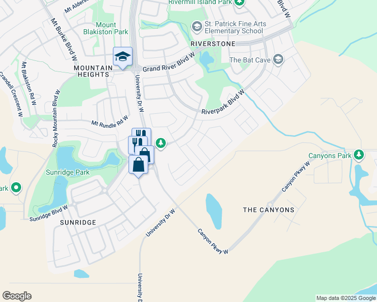 map of restaurants, bars, coffee shops, grocery stores, and more near 42 Riverglen Link in Lethbridge