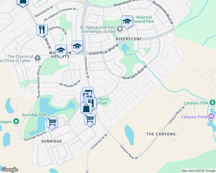 map of restaurants, bars, coffee shops, grocery stores, and more near in Lethbridge