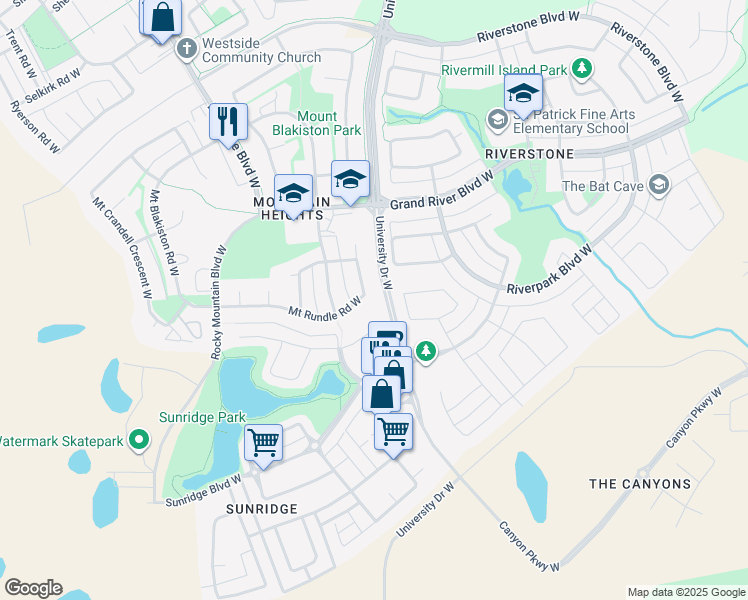 map of restaurants, bars, coffee shops, grocery stores, and more near 231 Mount Sunburst Place West in Lethbridge