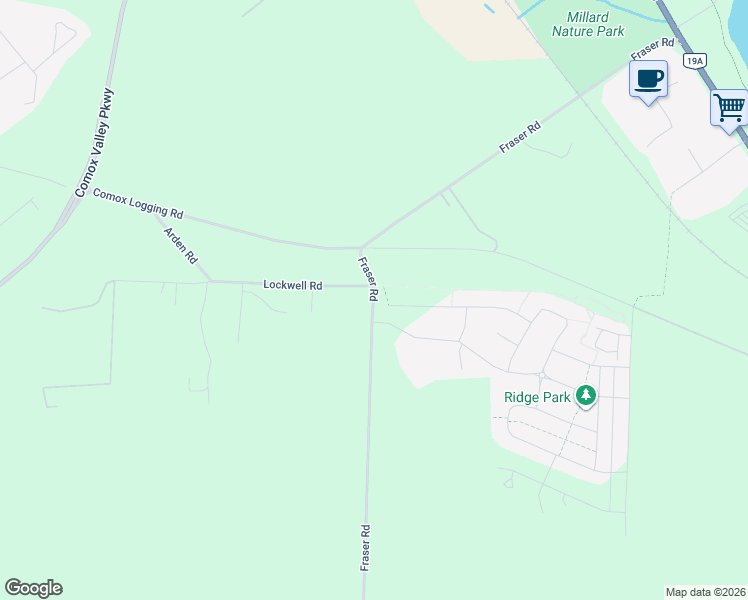 map of restaurants, bars, coffee shops, grocery stores, and more near 3816-3900 Fraser Road in Courtenay