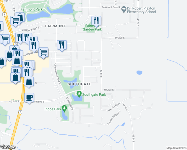 map of restaurants, bars, coffee shops, grocery stores, and more near 539 Couleesprings Crescent South in Lethbridge