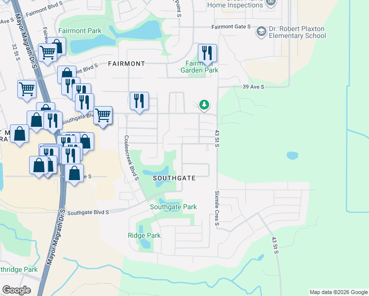 map of restaurants, bars, coffee shops, grocery stores, and more near in Lethbridge