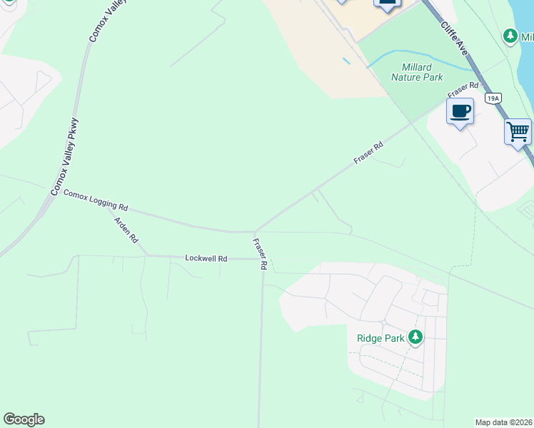 map of restaurants, bars, coffee shops, grocery stores, and more near 3300 Fraser Road in Courtenay