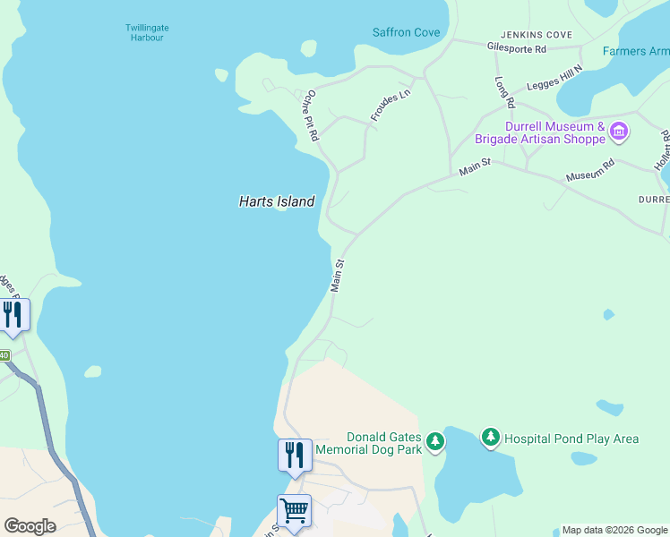 map of restaurants, bars, coffee shops, grocery stores, and more near 1 Main Street in Twillingate
