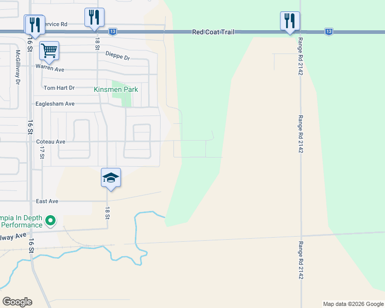 map of restaurants, bars, coffee shops, grocery stores, and more near 1868 Coteau Avenue in Weyburn